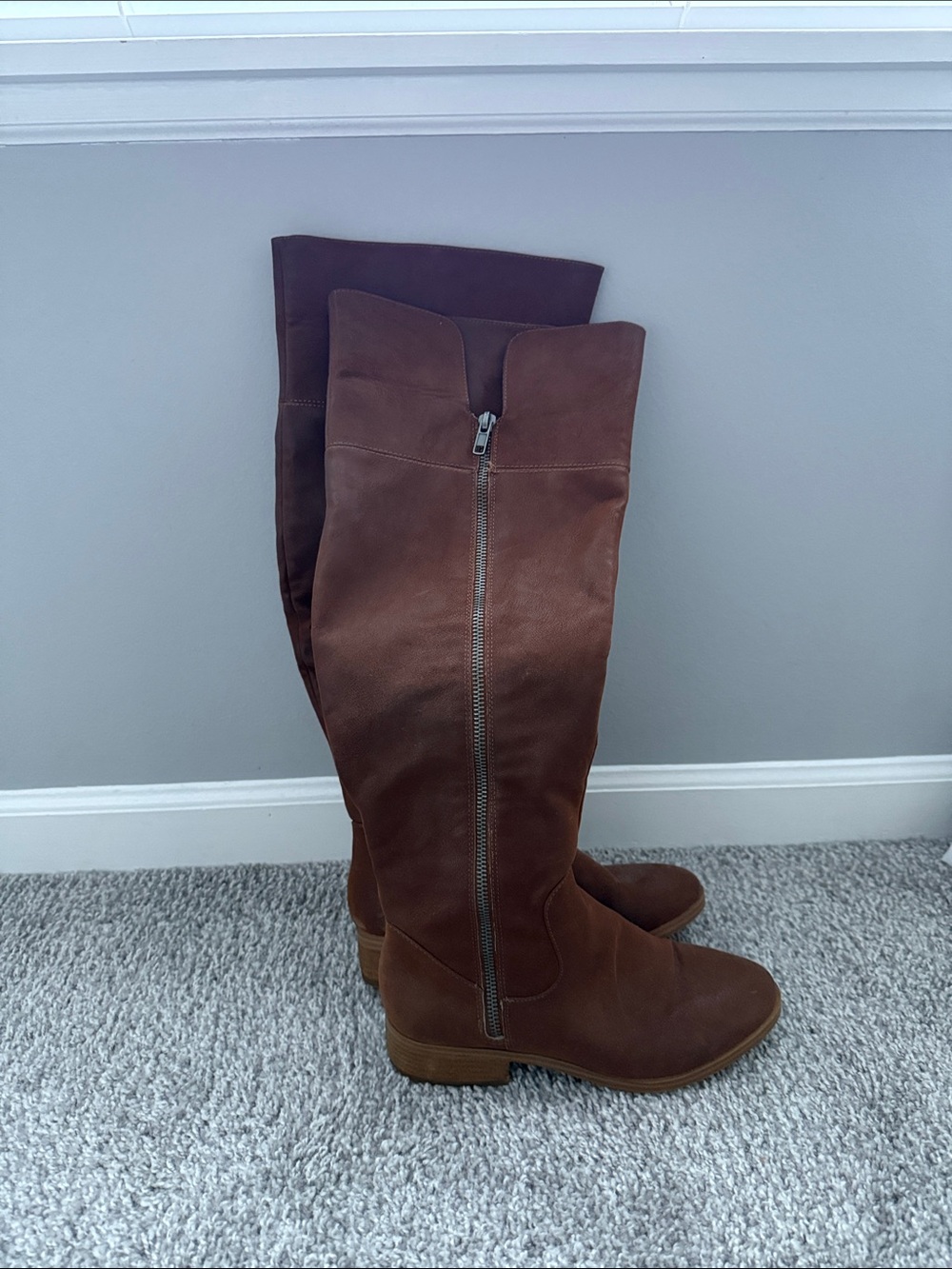 MIA Over-the-Knee Brown Leather Boots with Side Zip